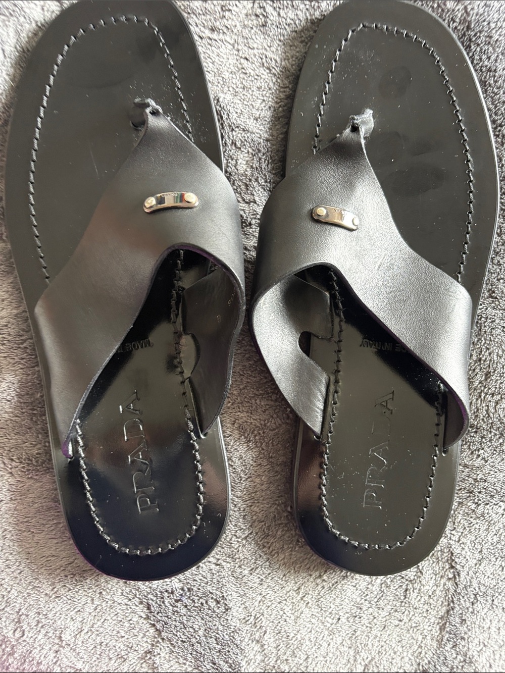 Prada Black Leather Cross-Over Toe-Loop Sandals